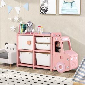 Costway Truck-shaped Kids Toy Storage Organizer Toddler Storage Cabinet with 2 Bins in Pink Pink Costway Truck-shaped Kids Toy Storage Organizer Toddler Storage Cabinet with 2 Bins in Pink Pink