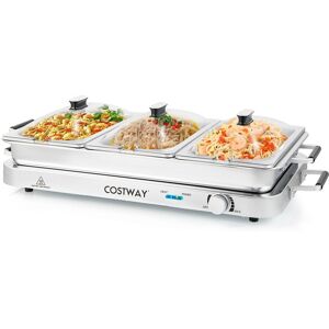 Costway 2 in 1 Portable Electric Buffet Server Tray Electric Warming Temperature Control in Silver Silver Costway 2 in 1 Portable Electric Buffet Server Tray Electric Warming Temperature Control in Silver Silver
