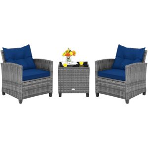 Costway 3 Piece Patio Rattan Sofa Set Backyard Outdoor Wicker Conversation Set in Navy Navy Costway 3 Piece Patio Rattan Sofa Set Backyard Outdoor Wicker Conversation Set in Navy Navy