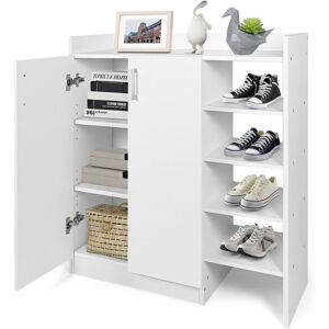 Costway Wooden Shoe Cabinet 2-Door Storage Entryway Shoes Organizer w/Adjustable Shelves in White White Costway Wooden Shoe Cabinet 2-Door Storage Entryway Shoes Organizer w/Adjustable Shelves in White White