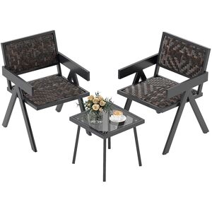 Gymax 3 Pcs Patio PE Wicker Bistro Set Patio Table & Chairs Set in Brown Size: 3 Pack Brown 3 Pack Gymax 3 Pcs Patio PE Wicker Bistro Set Patio Table & Chairs Set in Brown Size: 3 Pack Brown 3 Pack