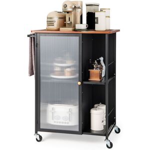 Costway Mobile Serving Cart Metal Kitchen Trolley w/ Transparent Single Door Cabinet in Black Black Costway Mobile Serving Cart Metal Kitchen Trolley w/ Transparent Single Door Cabinet in Black Black