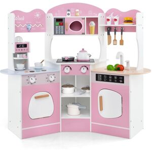 Gymax Corner Toy Kitchen Wooden Kitchen Playset With Sounds-Pink in Pink Pink Gymax Corner Toy Kitchen Wooden Kitchen Playset With Sounds-Pink in Pink Pink