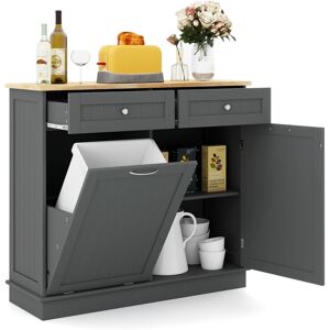 Costway Kitchen Trash Cabinet Tilt Out Trash Bin Cabinet Freestanding Recycling Cabinet in Grey Grey Costway Kitchen Trash Cabinet Tilt Out Trash Bin Cabinet Freestanding Recycling Cabinet in Grey Grey