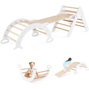 Costway 3-In-1 Kids Climbing Triangle Set Wooden Triangle Climber Set-White in White White Costway 3-In-1 Kids Climbing Triangle Set Wooden Triangle Climber Set-White in White White