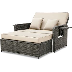 Costway Patio Rattan Daybed Set Garden Wicker Loveseat Sofa in Grey Grey Costway Patio Rattan Daybed Set Garden Wicker Loveseat Sofa in Grey Grey