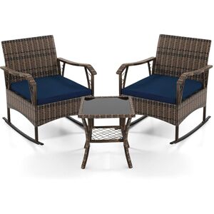 Costway 3 Pieces Rocking Bistro Set Outdoor PE Wicker Conversation Set in Brown Brown Costway 3 Pieces Rocking Bistro Set Outdoor PE Wicker Conversation Set in Brown Brown