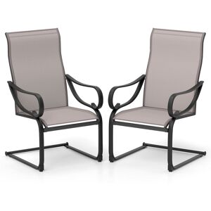 Costway Patio C-Spring Dining Chairs Set of 2 Sling High-Back Chairs in Grey Grey Costway Patio C-Spring Dining Chairs Set of 2 Sling High-Back Chairs in Grey Grey