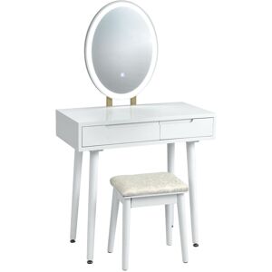Costway Vanity Table Set with Lighted Mirror & 3 Color Lighting Modes in White White Costway Vanity Table Set with Lighted Mirror & 3 Color Lighting Modes in White White