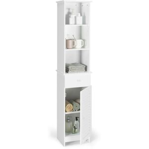 Gymax Bathroom Tall Cabinet Open Organizer With Drawer & Adjustable Shelves in White White Gymax Bathroom Tall Cabinet Open Organizer With Drawer & Adjustable Shelves in White White