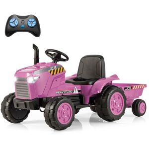 Gymax Electric Ride On Kids Toy Tractor With Trailer Light & Remote Control in Pink Pink Gymax Electric Ride On Kids Toy Tractor With Trailer Light & Remote Control in Pink Pink