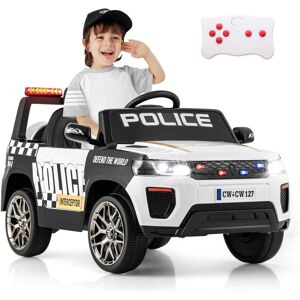 Gymax Ride on Police Car 12V Electric Toy Car With Lights Music & Remote in White White Gymax Ride on Police Car 12V Electric Toy Car With Lights Music & Remote in White White