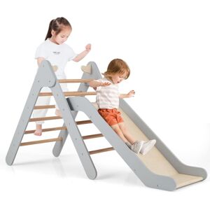 Gymax 2 in 1 Wooden Climbing Toy Set With Adjustable Slide & Climbing Ladder in Grey Grey Gymax 2 in 1 Wooden Climbing Toy Set With Adjustable Slide & Climbing Ladder in Grey Grey