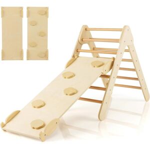 Gymax 2-in-1 Climbing Frame Toy Set Triangle Ladder With Ramp & Slide in Natural Natural Gymax 2-in-1 Climbing Frame Toy Set Triangle Ladder With Ramp & Slide in Natural Natural