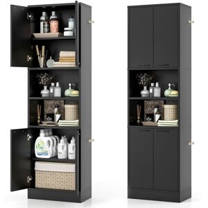 Gymax 190cm Tall Kitchen Cabinet With Doors & Shelves Freestanding Cupboard in Black Black Gymax 190cm Tall Kitchen Cabinet With Doors & Shelves Freestanding Cupboard in Black Black