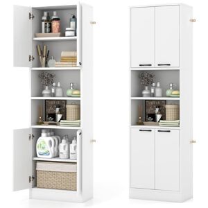 Gymax 190cm Tall Kitchen Cabinet With Doors & Shelves Freestanding Cupboard in White White Gymax 190cm Tall Kitchen Cabinet With Doors & Shelves Freestanding Cupboard in White White