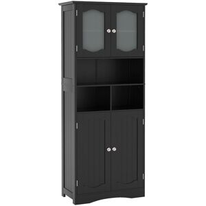 Gymax Freestanding Bathroom Tall Cabinet With Glass Doors Adjustable Shelves in Black Black Gymax Freestanding Bathroom Tall Cabinet With Glass Doors Adjustable Shelves in Black Black