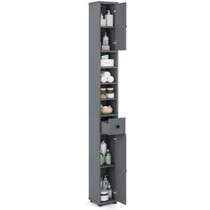 Gymax Slim Bathroom Tall Cabinet Cupboard With 2 Doors & Adjustable Shelves in Grey Grey Gymax Slim Bathroom Tall Cabinet Cupboard With 2 Doors & Adjustable Shelves in Grey Grey