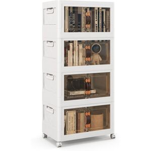 Gymax 4 Pack Storage Bins With Doors PP Home Organizer With Lids & Wheels in White White Gymax 4 Pack Storage Bins With Doors PP Home Organizer With Lids & Wheels in White White