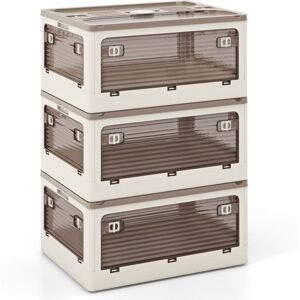Gymax 3-Pack Stackable Storage Bins 90 L Collapsible Plastic Container Box in White White Gymax 3-Pack Stackable Storage Bins 90 L Collapsible Plastic Container Box in White White