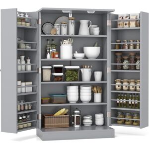 Gymax 104CM Kitchen Pantry Cabinet Double Doors Cupboard Adjustable Shelves in Grey Grey Gymax 104CM Kitchen Pantry Cabinet Double Doors Cupboard Adjustable Shelves in Grey Grey