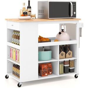 Gymax Kitchen Island Cart Serving Trolley Spice Racks 4 Adjustable Shelves in White White Gymax Kitchen Island Cart Serving Trolley Spice Racks 4 Adjustable Shelves in White White
