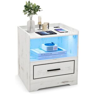 Gymax LED Nightstand Smart Bedside Table Cabinet Side End Table With Drawer in White White Gymax LED Nightstand Smart Bedside Table Cabinet Side End Table With Drawer in White White