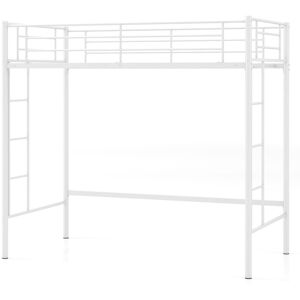 Costway Metal Loft Bed Space-saving Loft Bed Frame with 2 Ladders in White White Costway Metal Loft Bed Space-saving Loft Bed Frame with 2 Ladders in White White