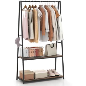 Costway Clothes Rack Home Freestanding Clothes Rack w/ 2 Shelves in Brown Brown Costway Clothes Rack Home Freestanding Clothes Rack w/ 2 Shelves in Brown Brown