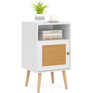 Costway Rattan Nightstand Bedroom Bedside Table PE Rattan Decorated Door in White White Costway Rattan Nightstand Bedroom Bedside Table PE Rattan Decorated Door in White White