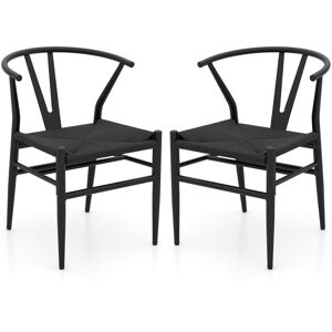 Costway Wishbone Dining Chair Set of 2 Modern Weave Armchairs in Black Black Costway Wishbone Dining Chair Set of 2 Modern Weave Armchairs in Black Black