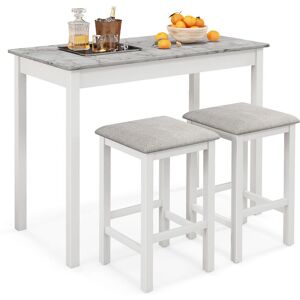 Gymax 3-Piece Bar Table Set Counter-Height Dining Table & Padded Bar Stools in White White Gymax 3-Piece Bar Table Set Counter-Height Dining Table & Padded Bar Stools in White White