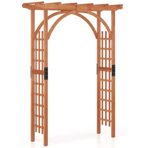 Gymax Wooden Arbor Arch Garden Trellis Climbing Pergola Archway For Ceremony in Khaki Khaki Gymax Wooden Arbor Arch Garden Trellis Climbing Pergola Archway For Ceremony in Khaki Khaki