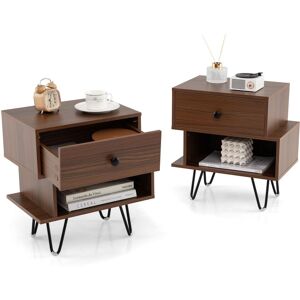 Gymax Nightstand Set of 2 End Sofa Side Tables Removable Drawer Metal Legs in Walnut Size: 2 Pack Walnut 2 Pack Gymax Nightstand Set of 2 End Sofa Side Tables Removable Drawer Metal Legs in Walnut Size: 2 Pack Walnut 2 Pack