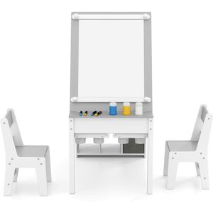 Gymax 3-Piece Active Play Art Table & Chairs Set With Paper Roll in Grey Grey Gymax 3-Piece Active Play Art Table & Chairs Set With Paper Roll in Grey Grey
