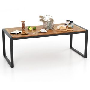 Gymax 200 x 90cm Outdoor Dining Table For 8-Person With 5cm Umbrella Hole in Khaki Size: 200 x 90 cm Khaki 200 x 90 cm Gymax 200 x 90cm Outdoor Dining Table For 8-Person With 5cm Umbrella Hole in Khaki Size: 200 x 90 cm Khaki 200 x 90 cm