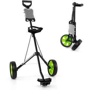 Gymax 2-Wheel Folding Golf Trolley Push Pull Cart With Scoreboard in Green Green Gymax 2-Wheel Folding Golf Trolley Push Pull Cart With Scoreboard in Green Green