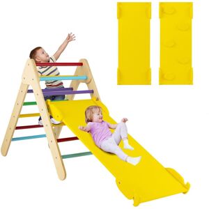 Gymax 2-in-1 Toddler Climbing Frame Triangle Climbing Set Wooden Triangle Ladder in Yellow Yellow Gymax 2-in-1 Toddler Climbing Frame Triangle Climbing Set Wooden Triangle Ladder in Yellow Yellow