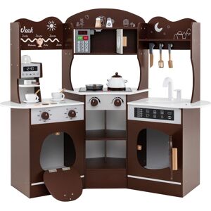Gymax Corner Play Kitchen Toy Kitchen Playset With Lights & Sounds Microwave in Brown Brown Gymax Corner Play Kitchen Toy Kitchen Playset With Lights & Sounds Microwave in Brown Brown