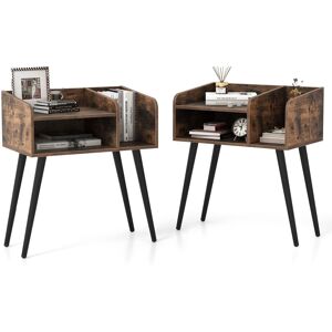 Gymax Set of 2 Modern Nightstand Brown 2-Tier Bedside End Table Open Shelves Size: 2 Pack Brown 2 Pack Gymax Set of 2 Modern Nightstand Brown 2-Tier Bedside End Table Open Shelves Size: 2 Pack Brown 2 Pack