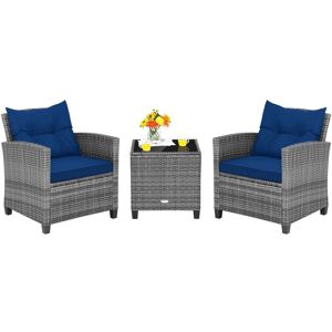 Gymax 3 PCS Outdoor Rattan Sofa Set Glass End Table & Wicker Chair Set in Medium Beige Medium Beige Gymax 3 PCS Outdoor Rattan Sofa Set Glass End Table & Wicker Chair Set in Medium Beige Medium Beige