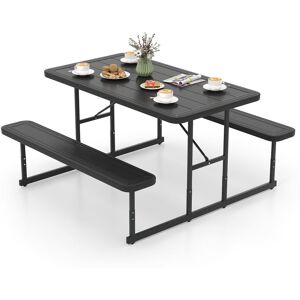 Gymax Picnic Table Bench Set Camping Dining Table for 2-4 People in Grey Grey Gymax Picnic Table Bench Set Camping Dining Table for 2-4 People in Grey Grey