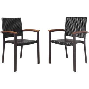 Gymax 2 Pack Outdoor PE Wicker Stackable Chairs Patio Dining Chairs-Brown in Brown Brown 2 Pack Gymax 2 Pack Outdoor PE Wicker Stackable Chairs Patio Dining Chairs-Brown in Brown Brown 2 Pack