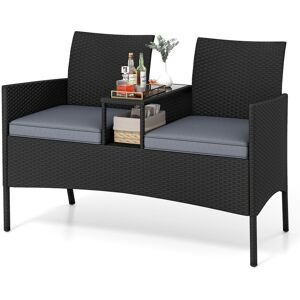 Gymax Wicker 2-Seat Patio Loveseat With Built-in Side Table Furniture in Grey Grey Gymax Wicker 2-Seat Patio Loveseat With Built-in Side Table Furniture in Grey Grey