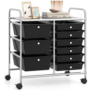Gymax 9-Drawer Rolling Storage Cart Tools Scrapbook Paper Organizer With Metal Frame in Black Black Gymax 9-Drawer Rolling Storage Cart Tools Scrapbook Paper Organizer With Metal Frame in Black Black