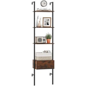 Gymax 5-Tier Ladder Bookcase 178cm Tall Wall-Mounted Shelves With Drawer in Brown Brown Gymax 5-Tier Ladder Bookcase 178cm Tall Wall-Mounted Shelves With Drawer in Brown Brown