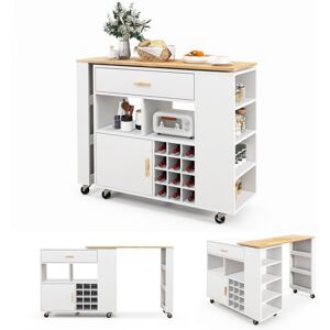 Gymax Kitchen Island Wine Bar Table Combo Reversible Mobile Serving Cart in White White Gymax Kitchen Island Wine Bar Table Combo Reversible Mobile Serving Cart in White White