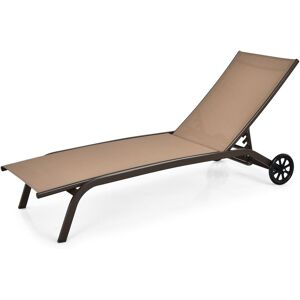 Gymax Adjustable Recliner Patio Chaise Lounge Chair With Wheels Quick-drying in Khaki Khaki Gymax Adjustable Recliner Patio Chaise Lounge Chair With Wheels Quick-drying in Khaki Khaki