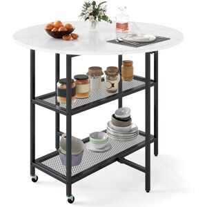 Gymax 100cm Round Kitchen Table Modern Dining Table With Drop Leaf Tabletop in White White Gymax 100cm Round Kitchen Table Modern Dining Table With Drop Leaf Tabletop in White White