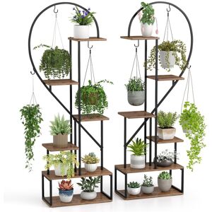Gymax 2 Pack 6-Tier Metal Plant Stand Heart-Shape Ladder Plant Shelves in Brown Brown Gymax 2 Pack 6-Tier Metal Plant Stand Heart-Shape Ladder Plant Shelves in Brown Brown